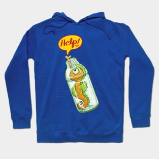 Worried seahorse trapped in a plastic bottle asking for help Hoodie